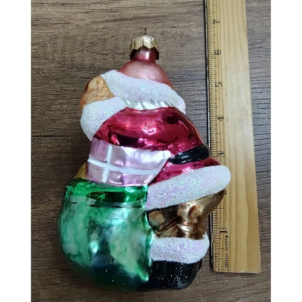 Radko Santa Glass Christmas Ornament Toy Bag Teddy Bear A1